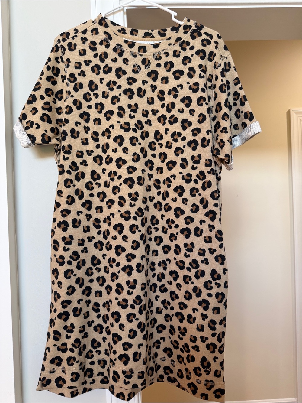 Leopard Print Short Sleeve Dress - Beige/Black